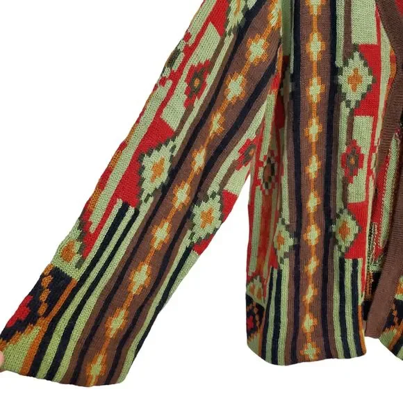 New Tey-Art ALPACA Sweater Large Cardigan Aztec Southwestern 1 Button Tabask - Picture 6 of 7